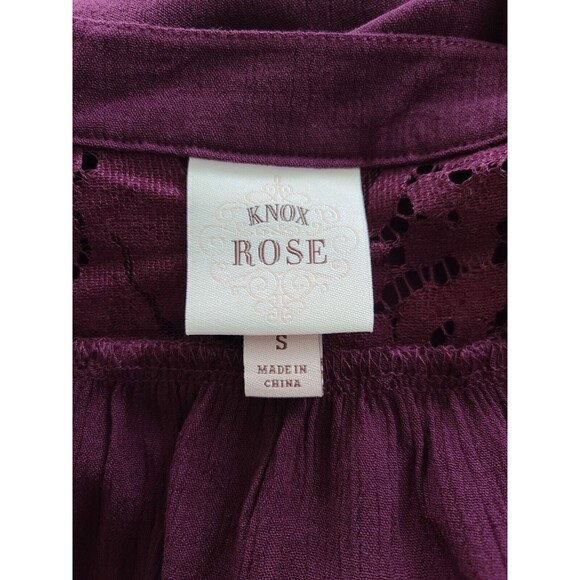 NWT Knox Rose Womens Boho Bell Sleeve Blouse Tunic Top Burgundy Red Lace Size S - Picture 6 of 10